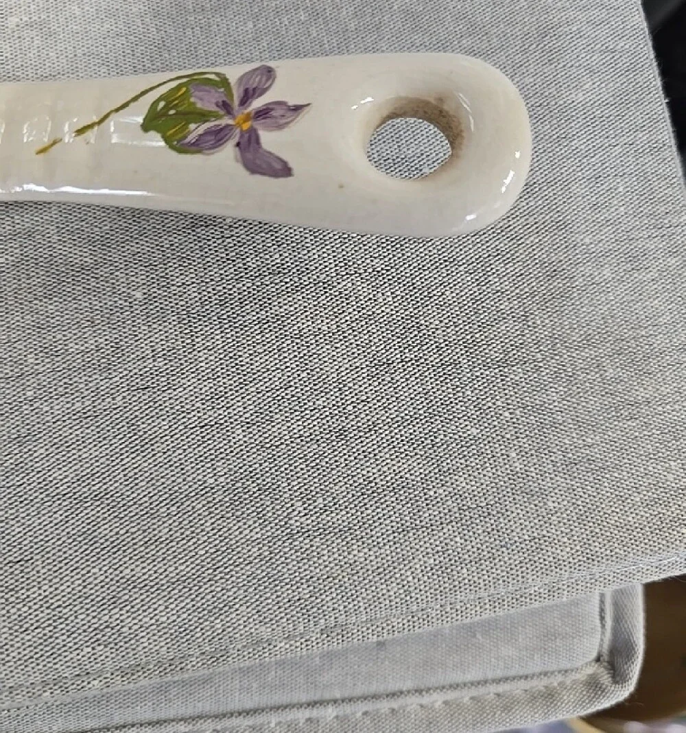 Antique Ceramic Purple Floral Cake Server - White